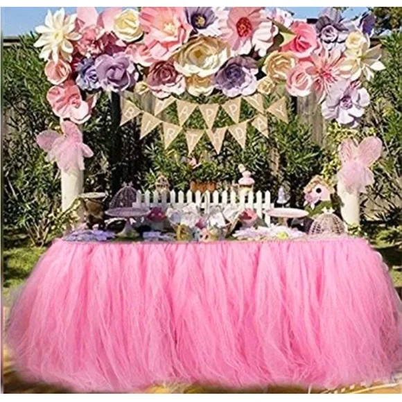 Pink tutu table skirt fluffy lace - Picture 3 of 5